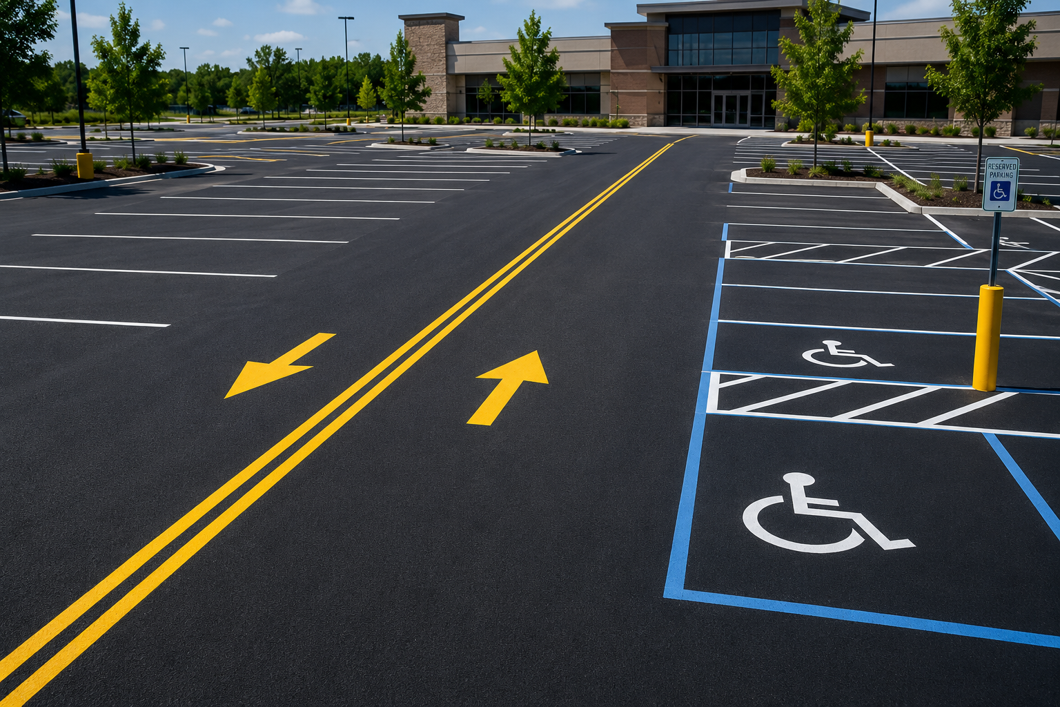 Modern commercial parking lot on a sunny day